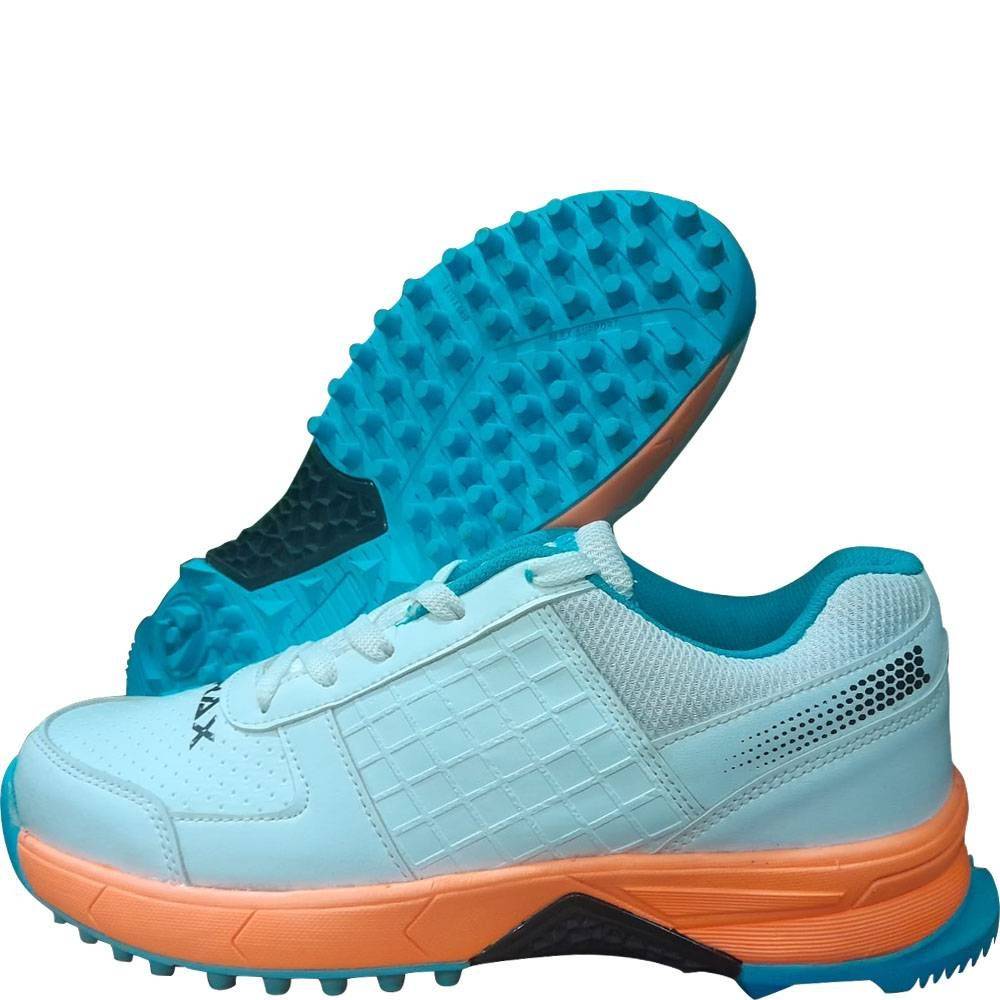 Thrax Hoop Cricket Rubber Stud Cricket Shoes White Blue Orange