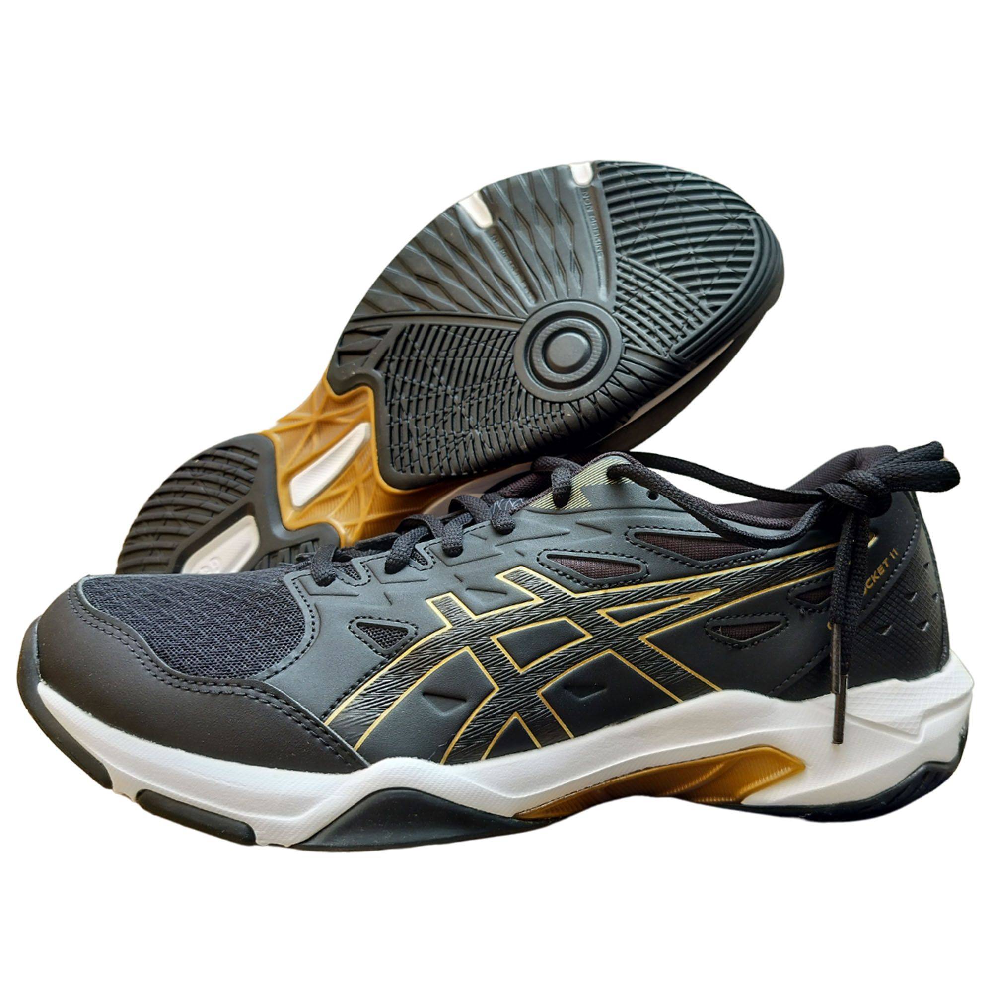 Asics Gel Rocket 11 Badminton Shoes Black and Pure Gold Color