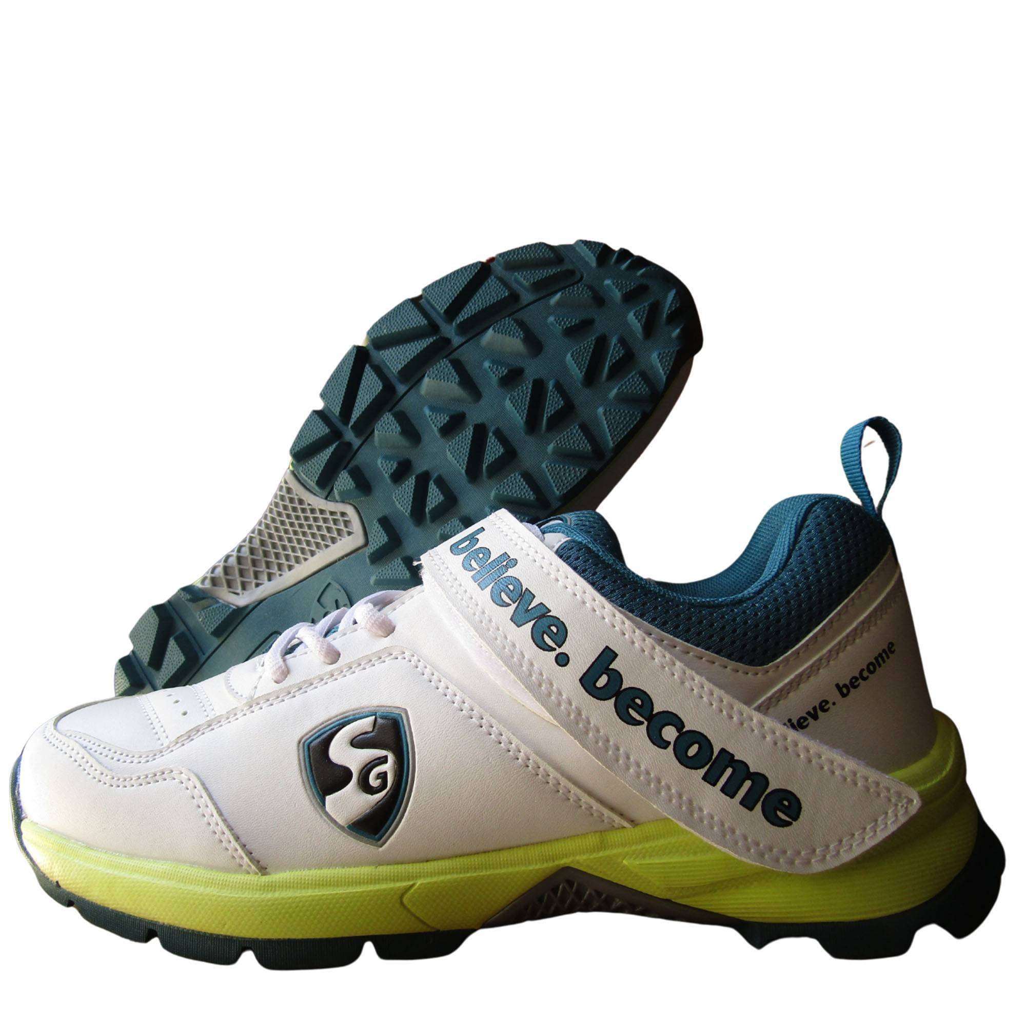 SG Century 6.0 Cricket Shoes  White Sea Green and Fluo Green