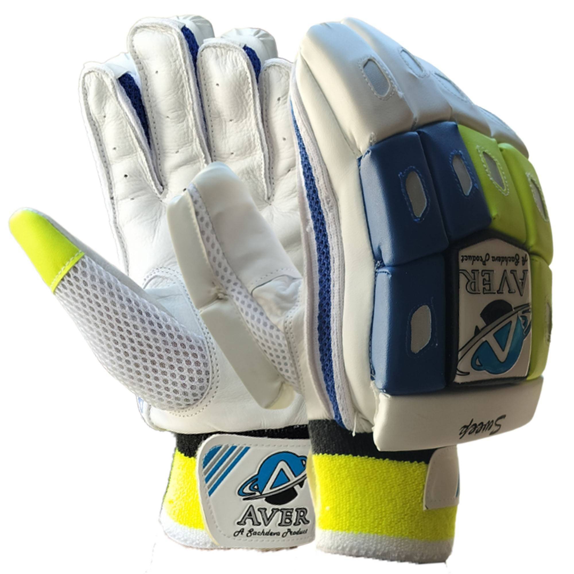Aver Sweep Cricket Batting Gloves Blue and Lime