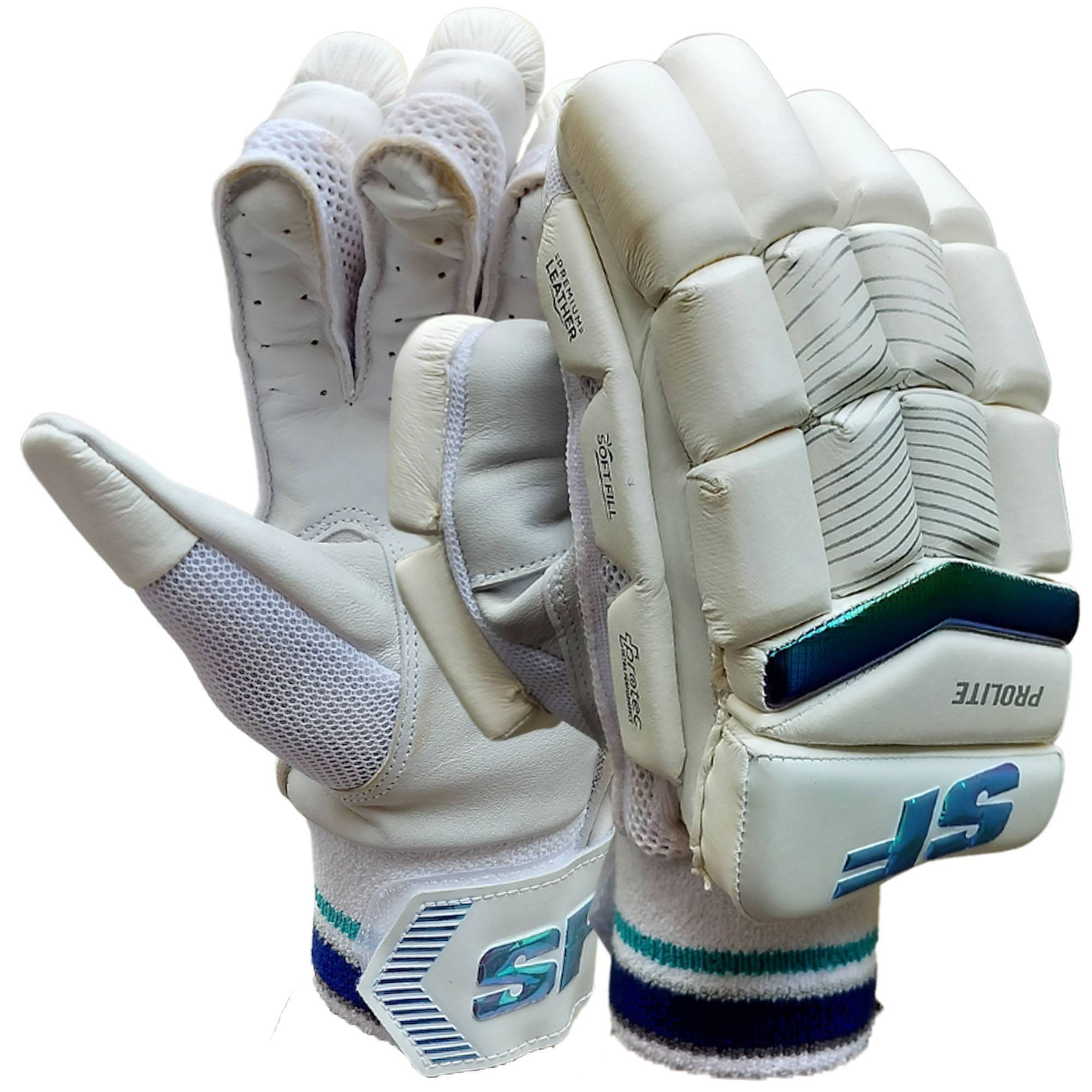 SF Pro Lite Cricket Batting Gloves White Green Full Size Right Hand batting gloves