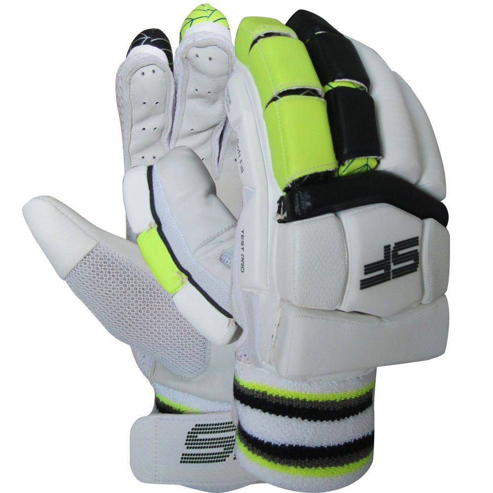 SF Test Pro Cricket Batting Gloves White Black lime