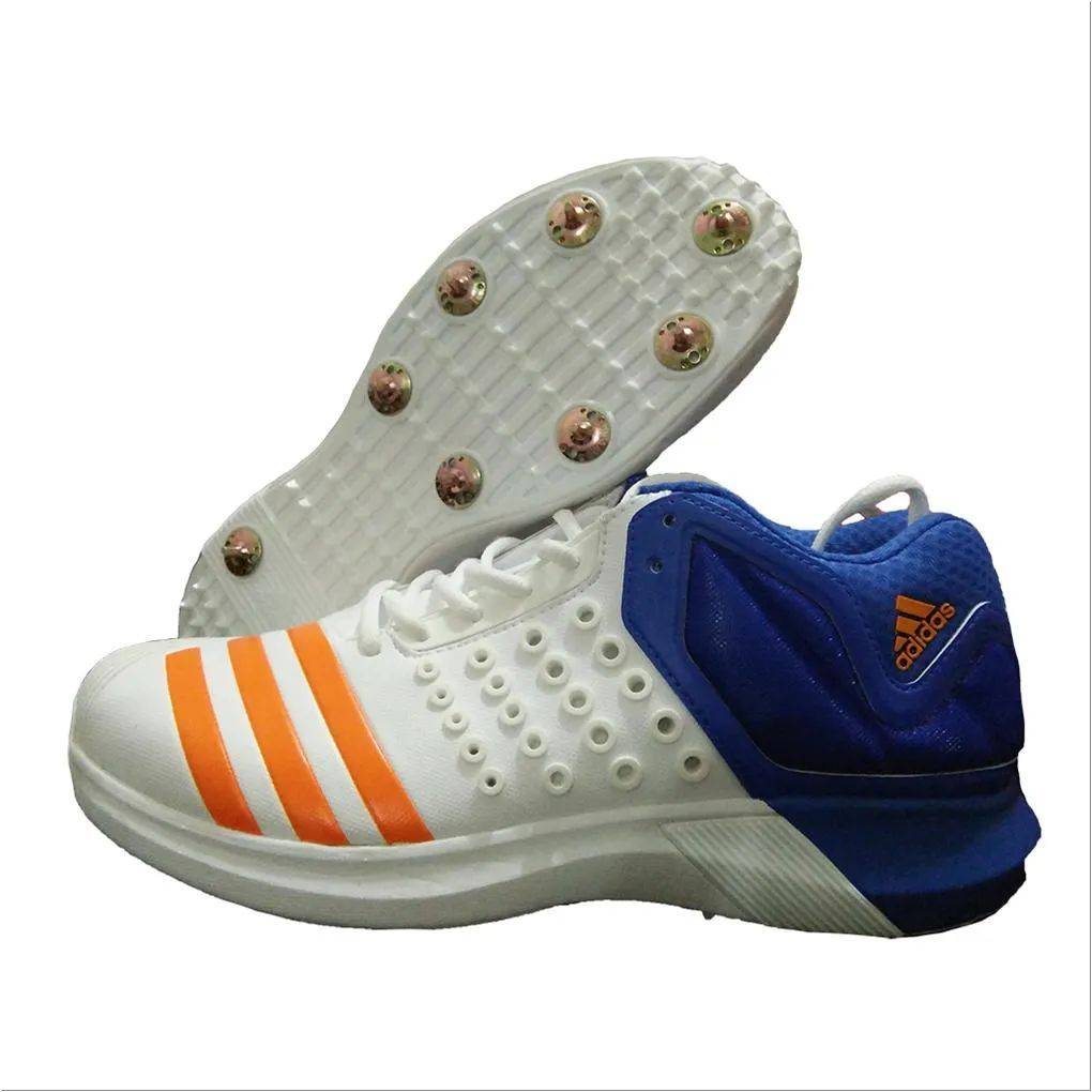 Adidas ADIPOWER Vector Mid Full Spike Cricket Shoes White Orange and Blue