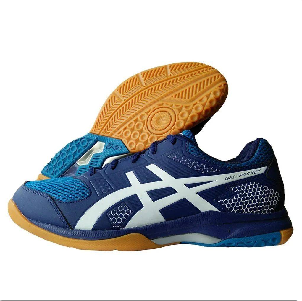 ASICS Gel Rocket 8 Badminton Shoes Indigo Blue Silver and white