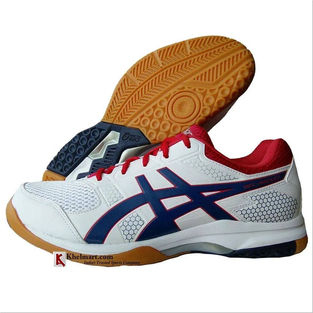 ASICS Gel Rocket 8 Badminton Shoes White and Deep Ocean