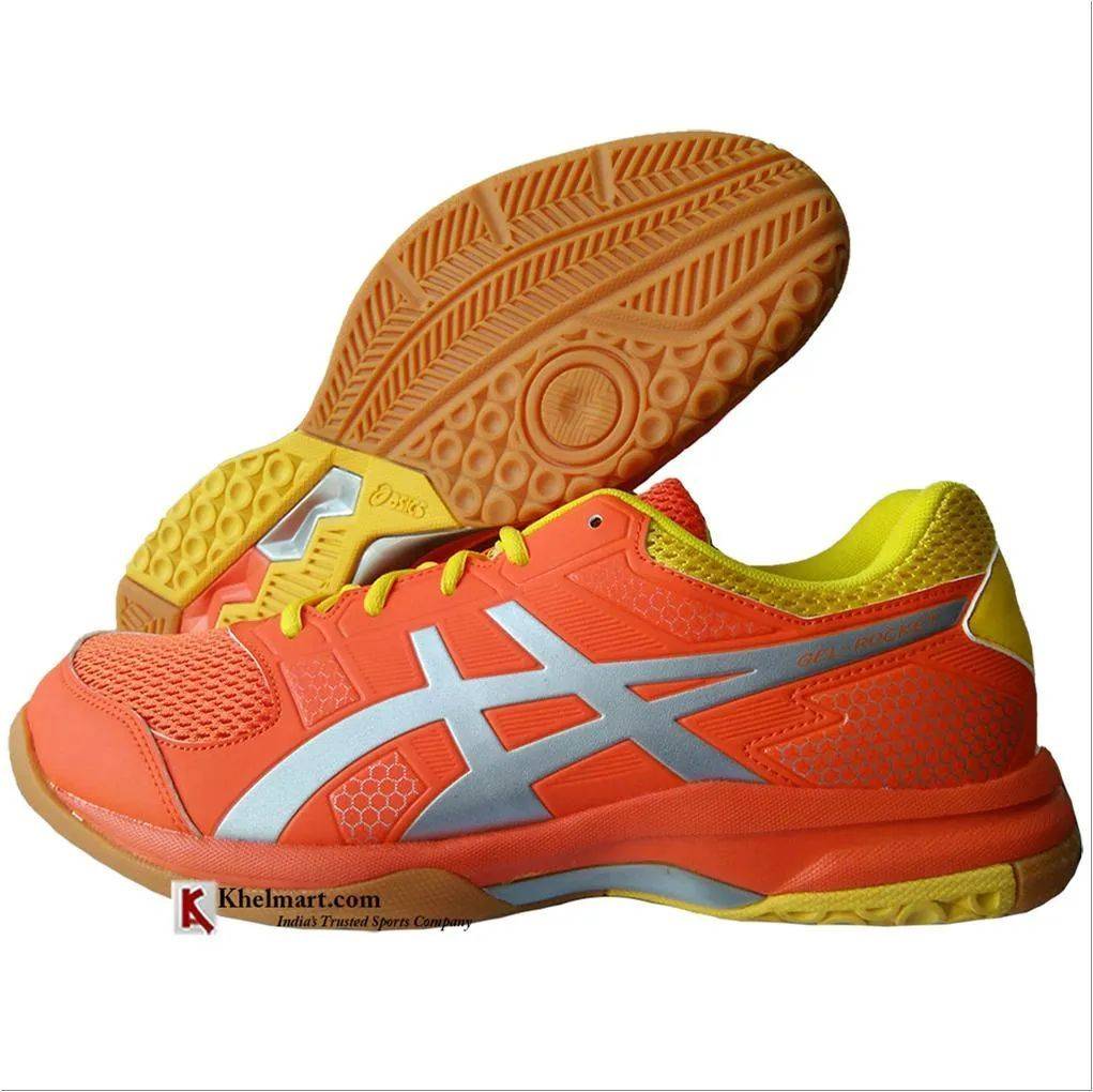 ASICS Gel Rocket 8 Badminton Shoes Orange Yellow and Silver