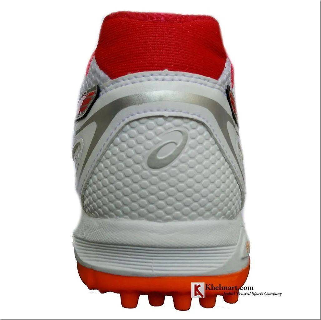 Asics Gel Gully 5 Full Spike Cricket Shoes color WHITE AND RED ALART