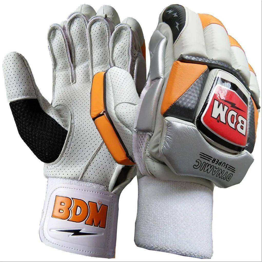 BDM Dynamic Super Cricket Batting Gloves White Black and Orange