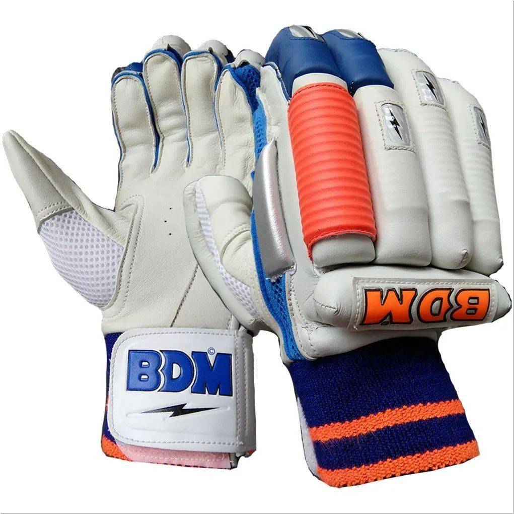 BDM Sachin Special Batting Gloves White Blue and Orange