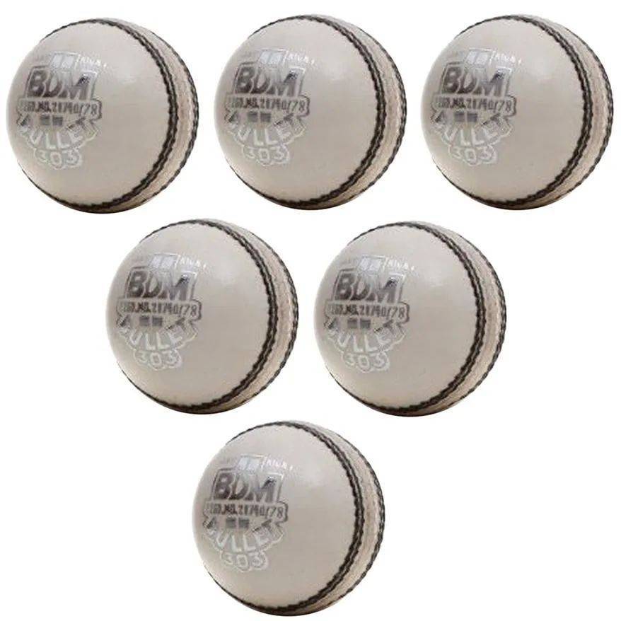 BDM Bullet Leather Cricket Ball 6 Ball Set White