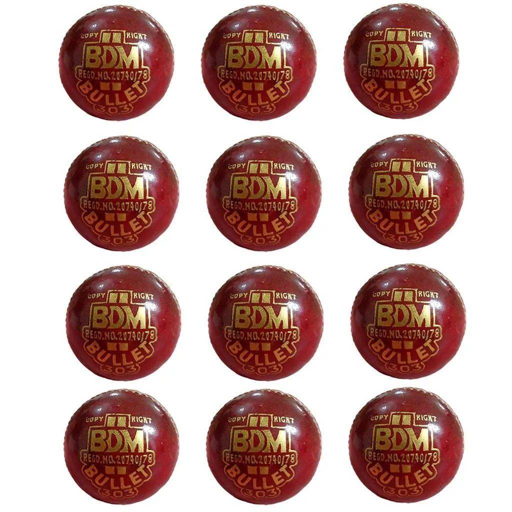 BDM Bullet Leather Cricket Ball 12 Ball Set Red
