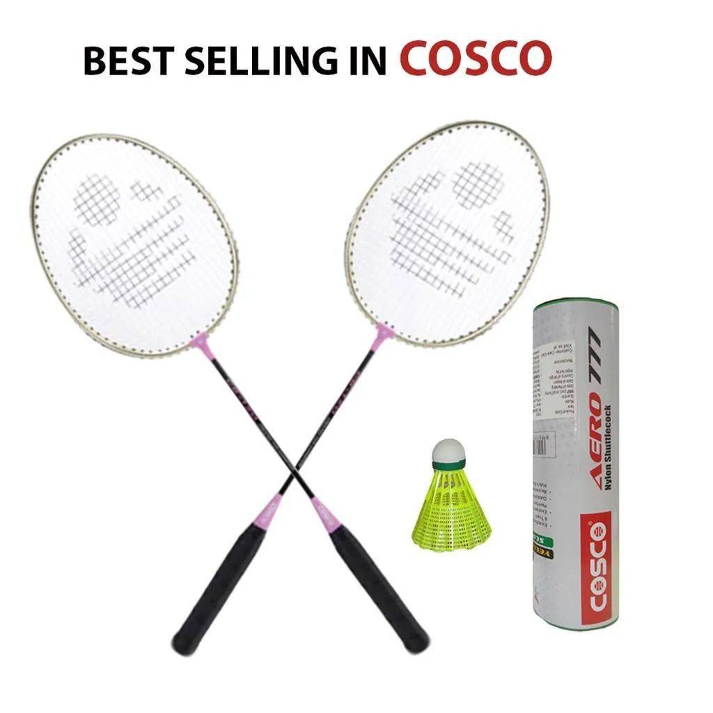 Set of 2 Cosco CB 120 Rackets and Aero 777 Badminton Shuttlecock