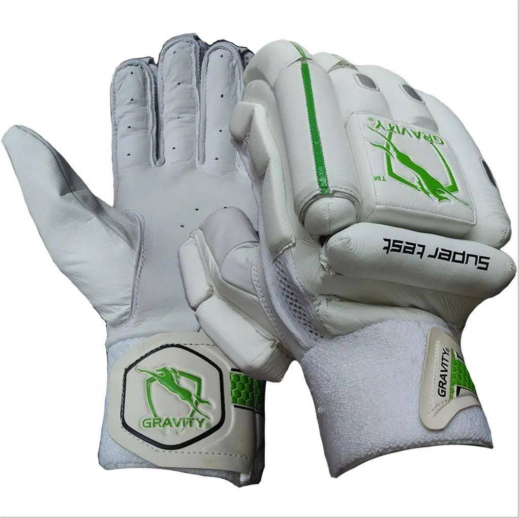Gravity Super Test Cricket Batting Gloves White and Green