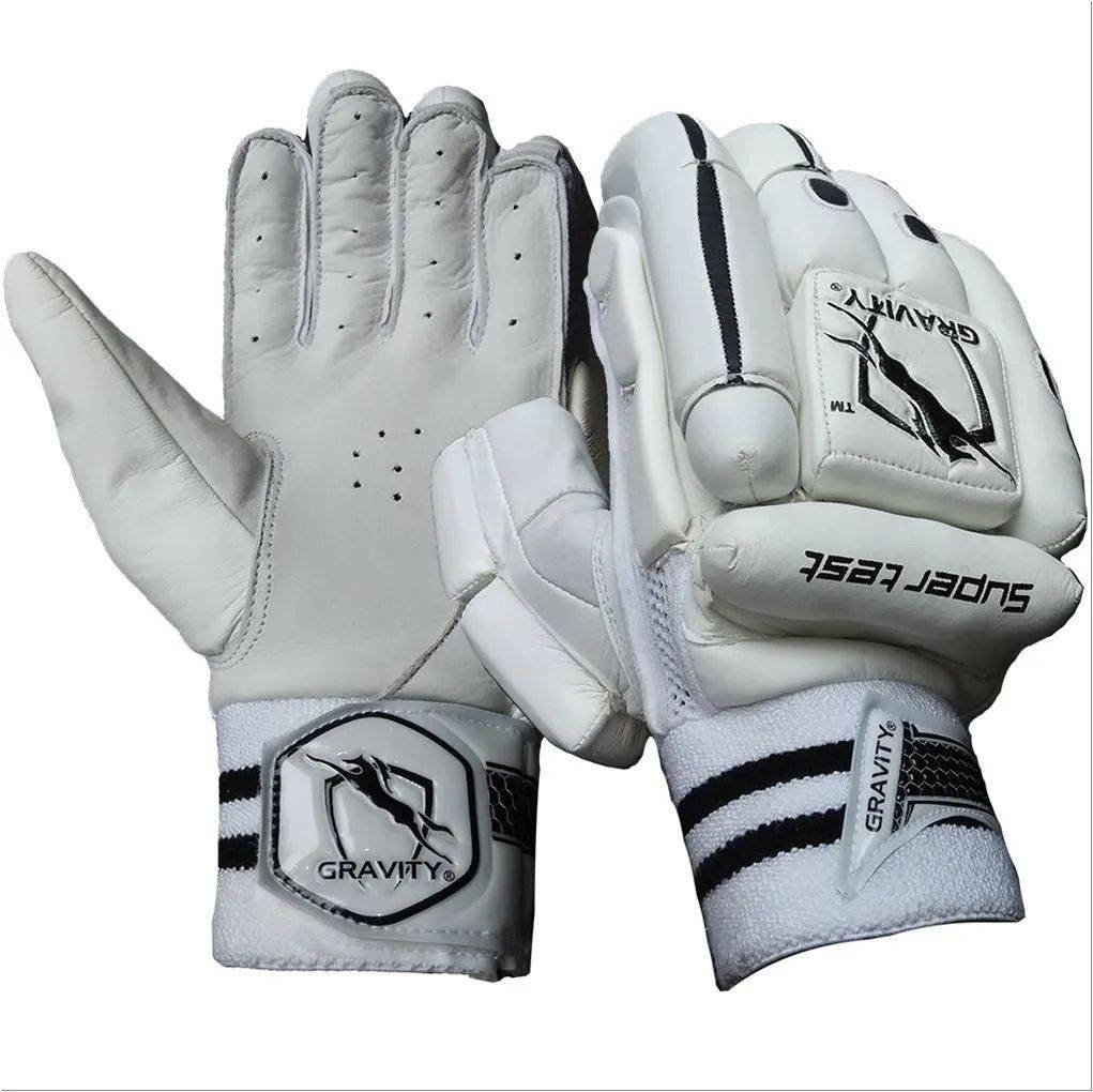 Gravity Super Test Cricket Batting Gloves White and Black