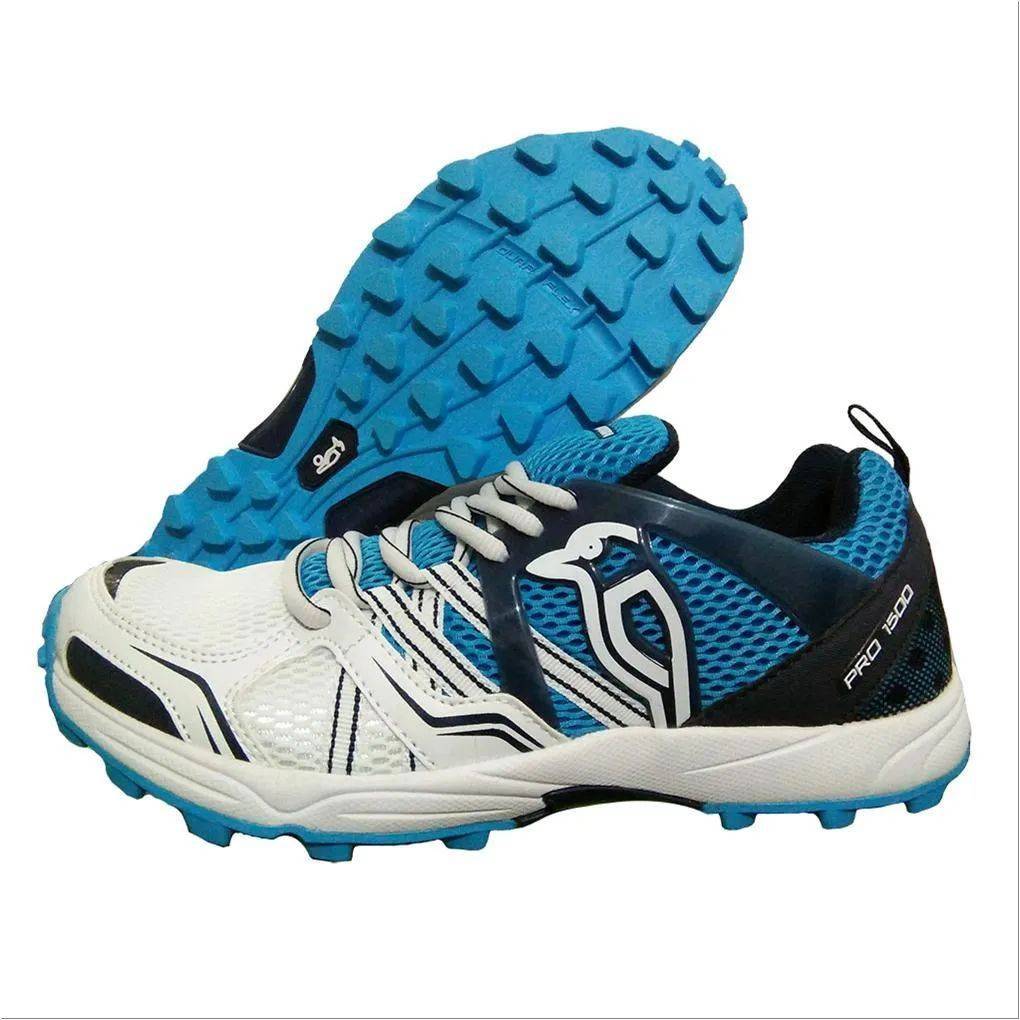 Kookaburra Pro 1500 Rubber Stud Cricket Shoes White and Blue