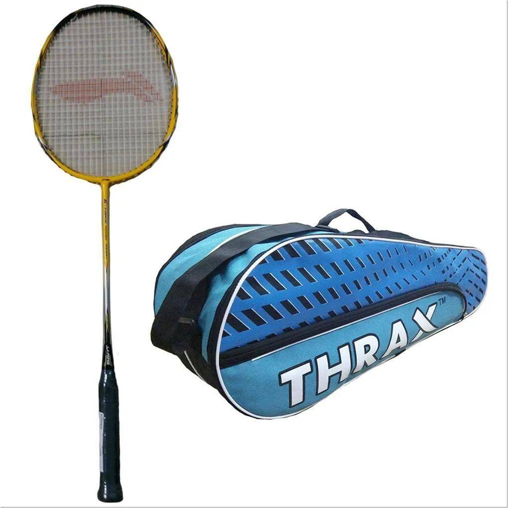 Li Ning G Force Power 1000 i Badminton Racket AND Thrax Streak Badminton Kit Bag Sky blue and Navy