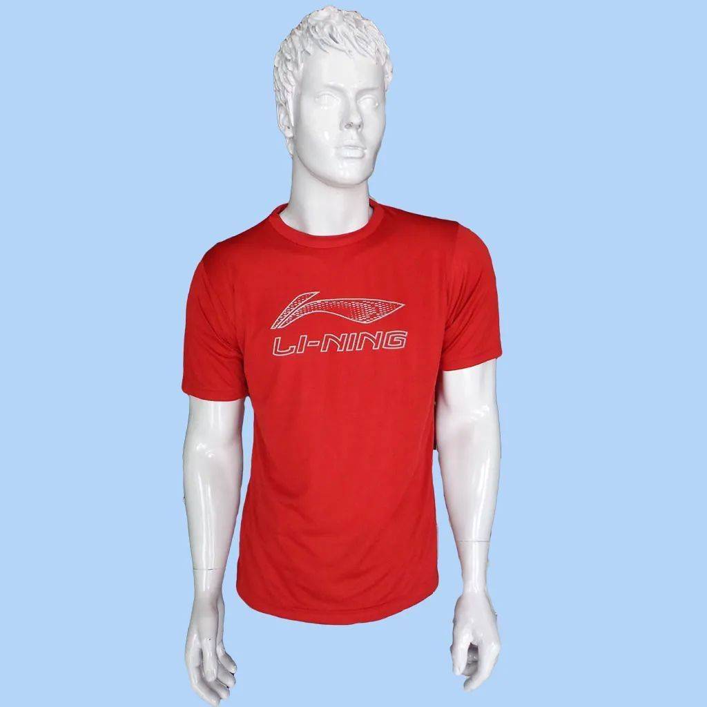 LiNing T Shirt Round Neck with Half sleeve Red (Size : large)