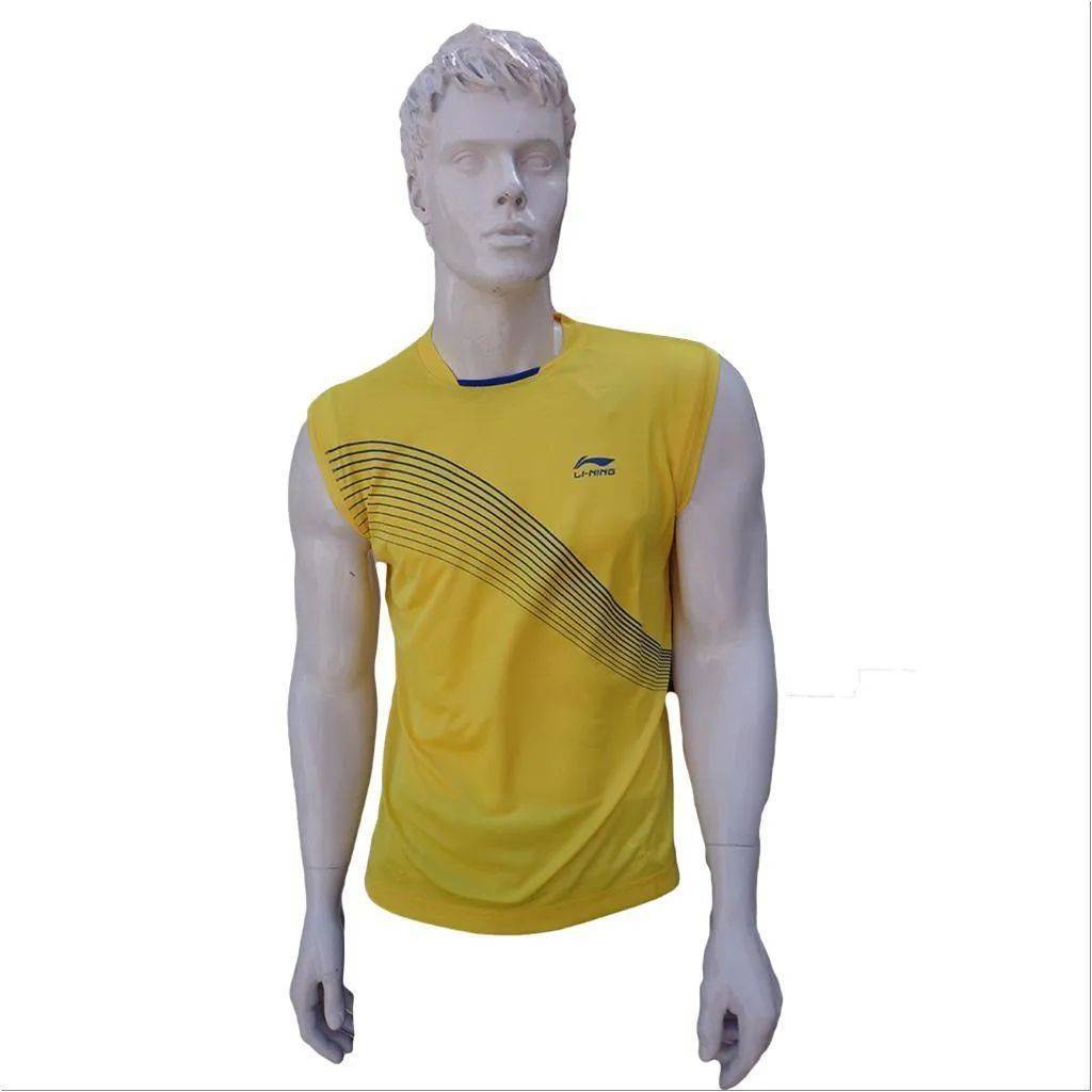 LiNing T Shirt Round Neck with sleeveless Yellow with Blue line Size Large