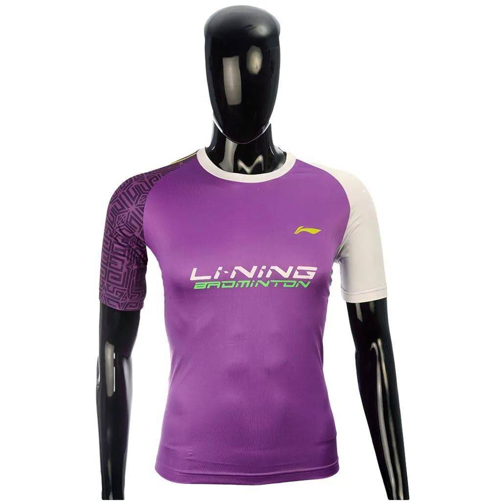 LiNing T Shirt Round Neck with Half sleeve Purple and White Size Extra Large