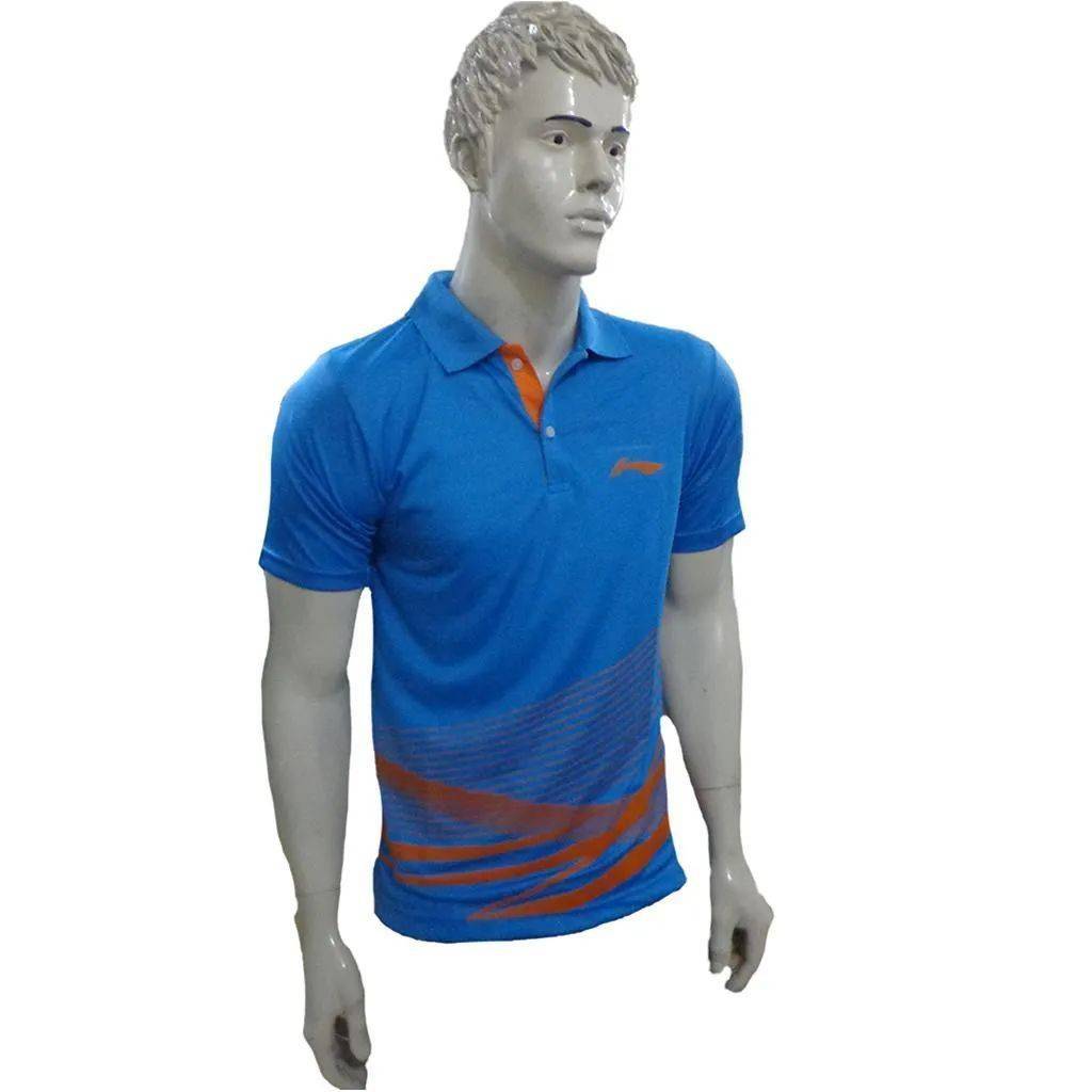 LiNing T Shirt color Neck with Half sleeve Orange and Blue Size Extra Large