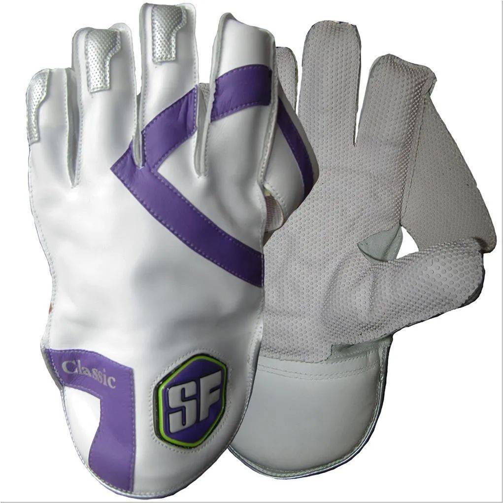 SF Classic Pro Cricket Wicket Keeping Gloves Purple White