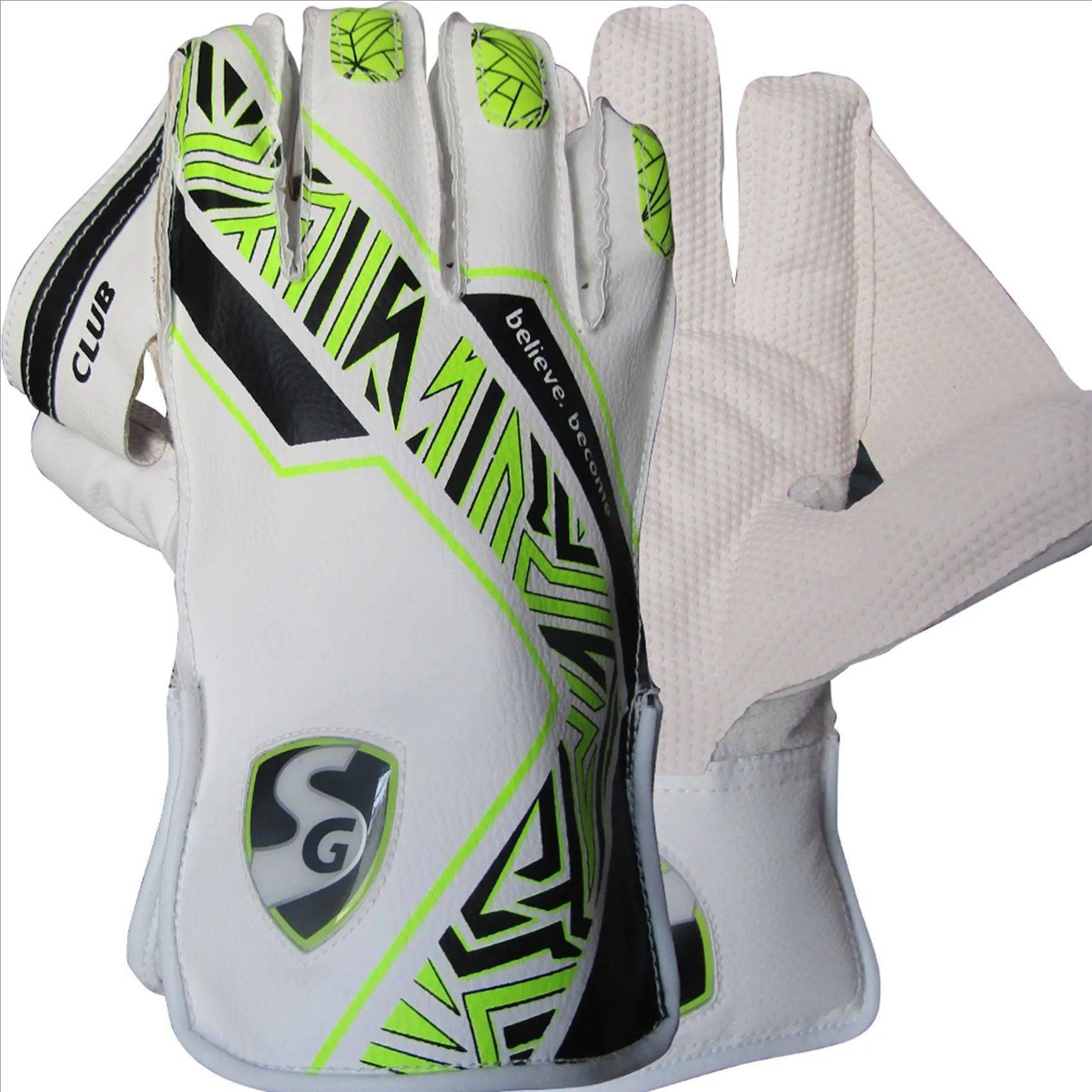 SG Club Wicket Keeping Gloves Lime White YOUTH Size