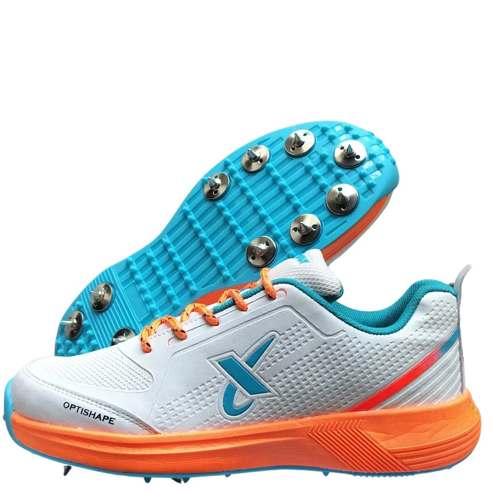 Thrax Rampaze Spike Cricket Shoes White Orange Turquoise Blue