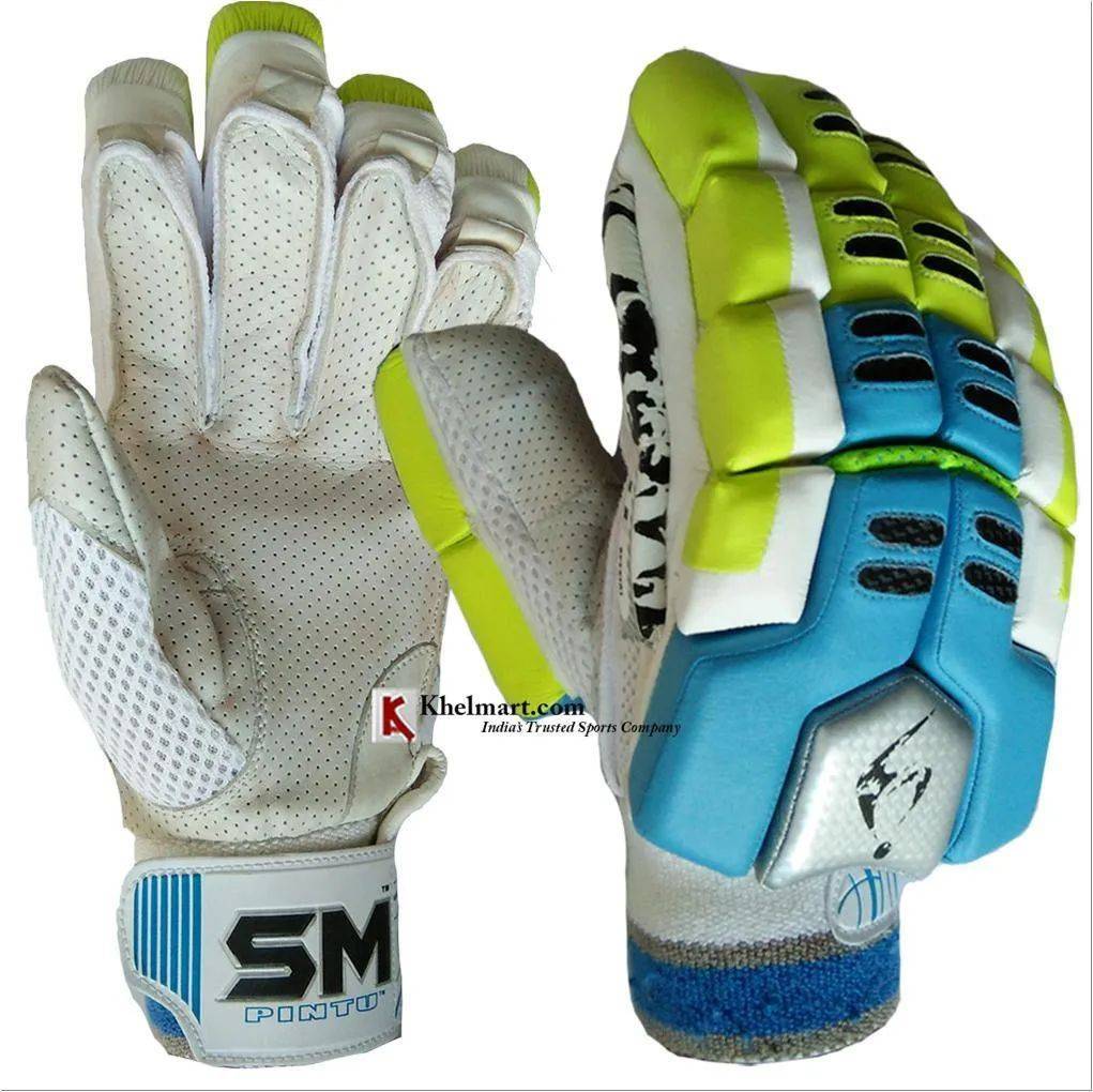 SM Limited Edition Batting Gloves White Lime and Blue