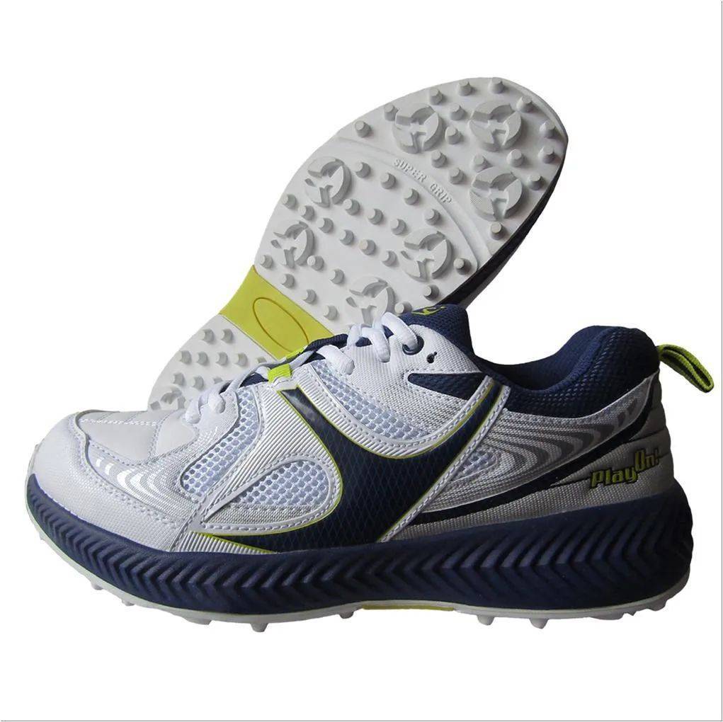 SM 003 Rubber Stud Cricket Shoes White Navy Green