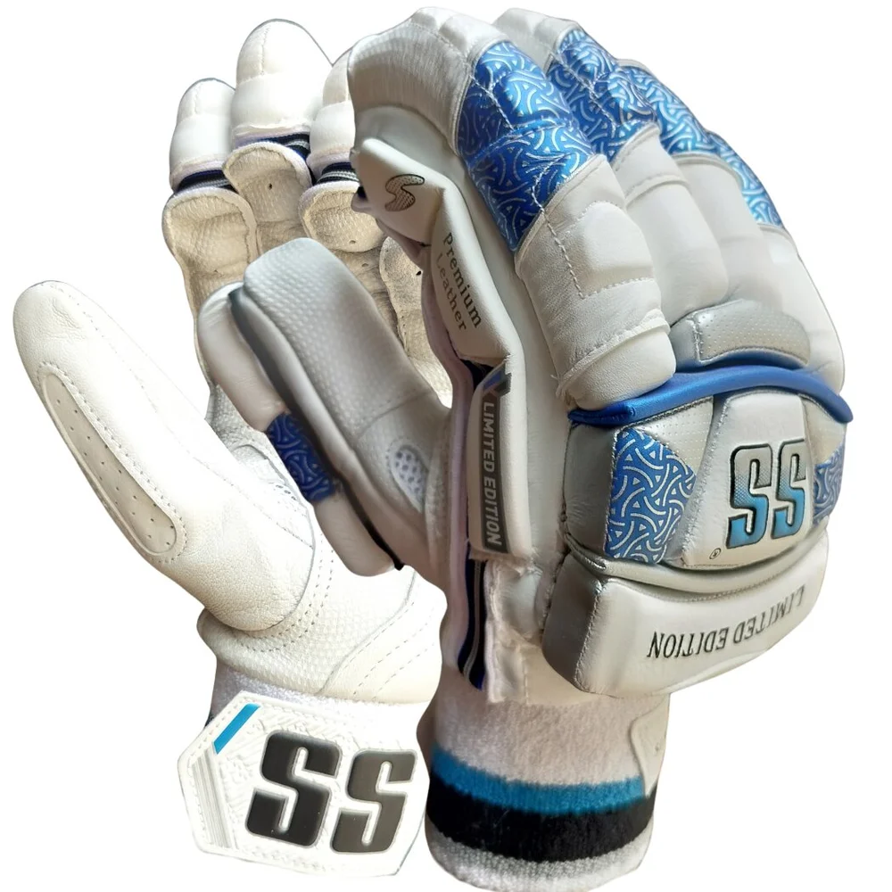 SS Limited Edition Cricket Batting Gloves White,Blue (Mans Size Right-Handed)