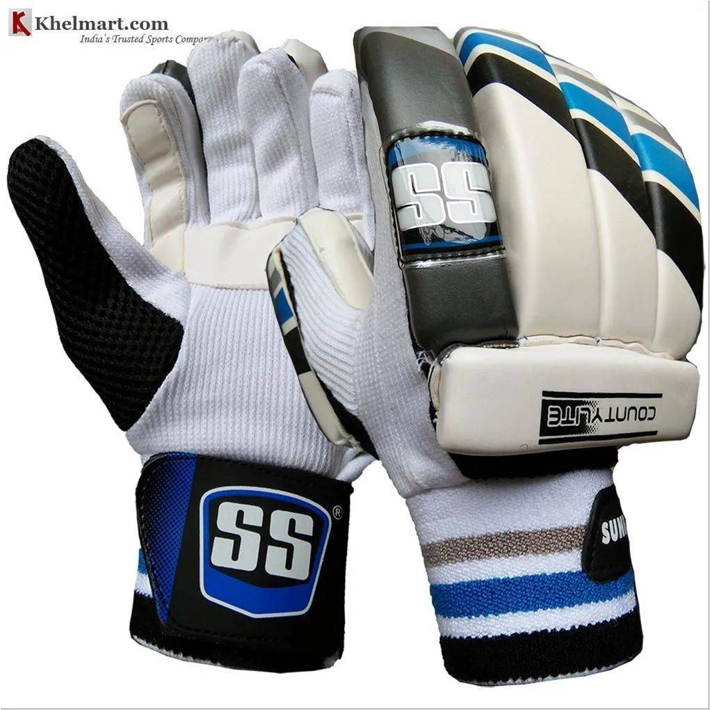 SS Countylite Cricket Batting Gloves White Blue and Black