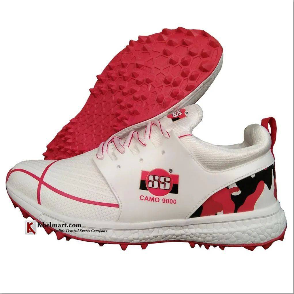 SS Camo 9000 Stud Cricket Shoes White and Red