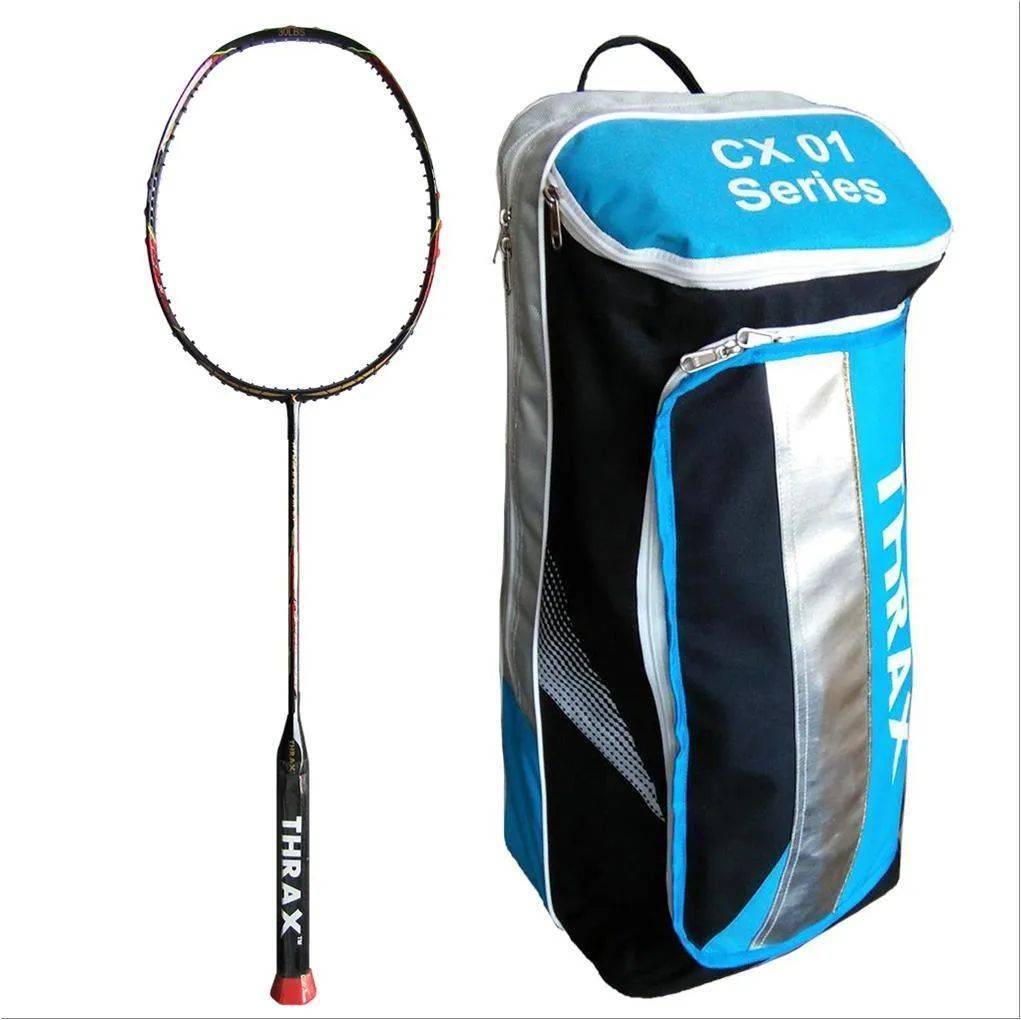 Thrax Furious XM 10 Badminton Racket UnStrung And Thrax CX01 Pro Badminton Kit Bag Black and Blue