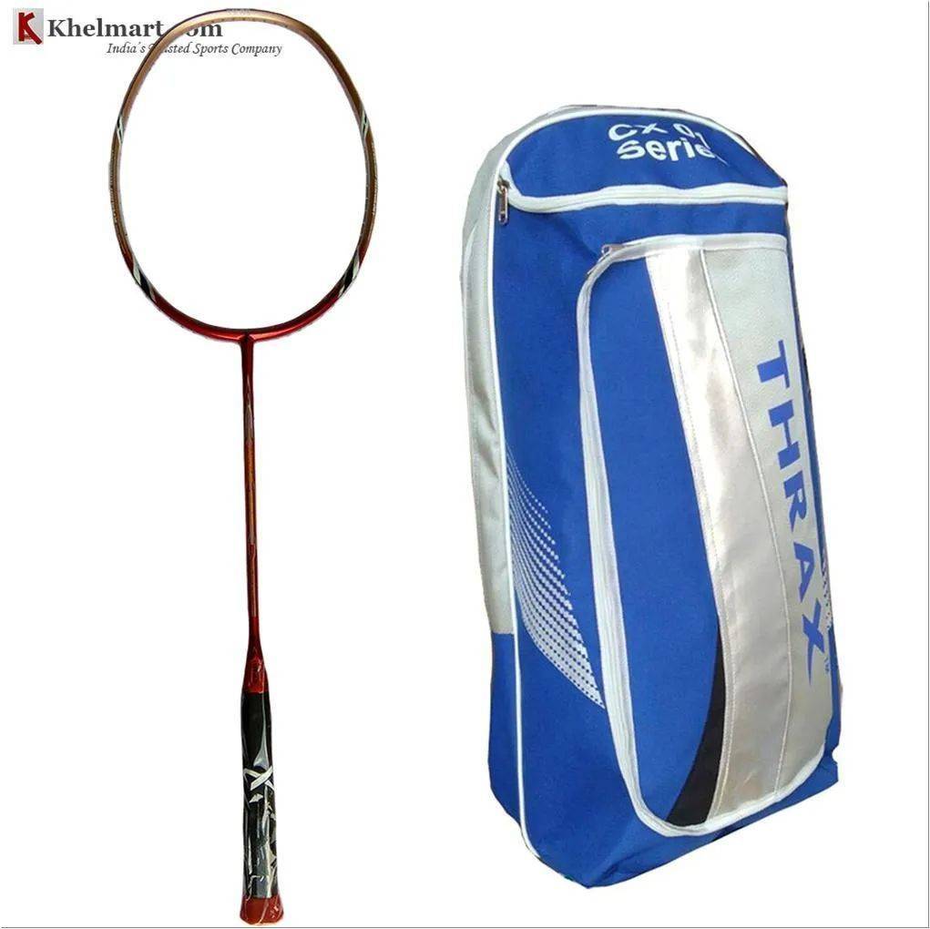 Thrax Astra 76 Feather Light Badminton Racket UnStrung Thrax CX01 Pro Badminton Kit Bag Blue and White
