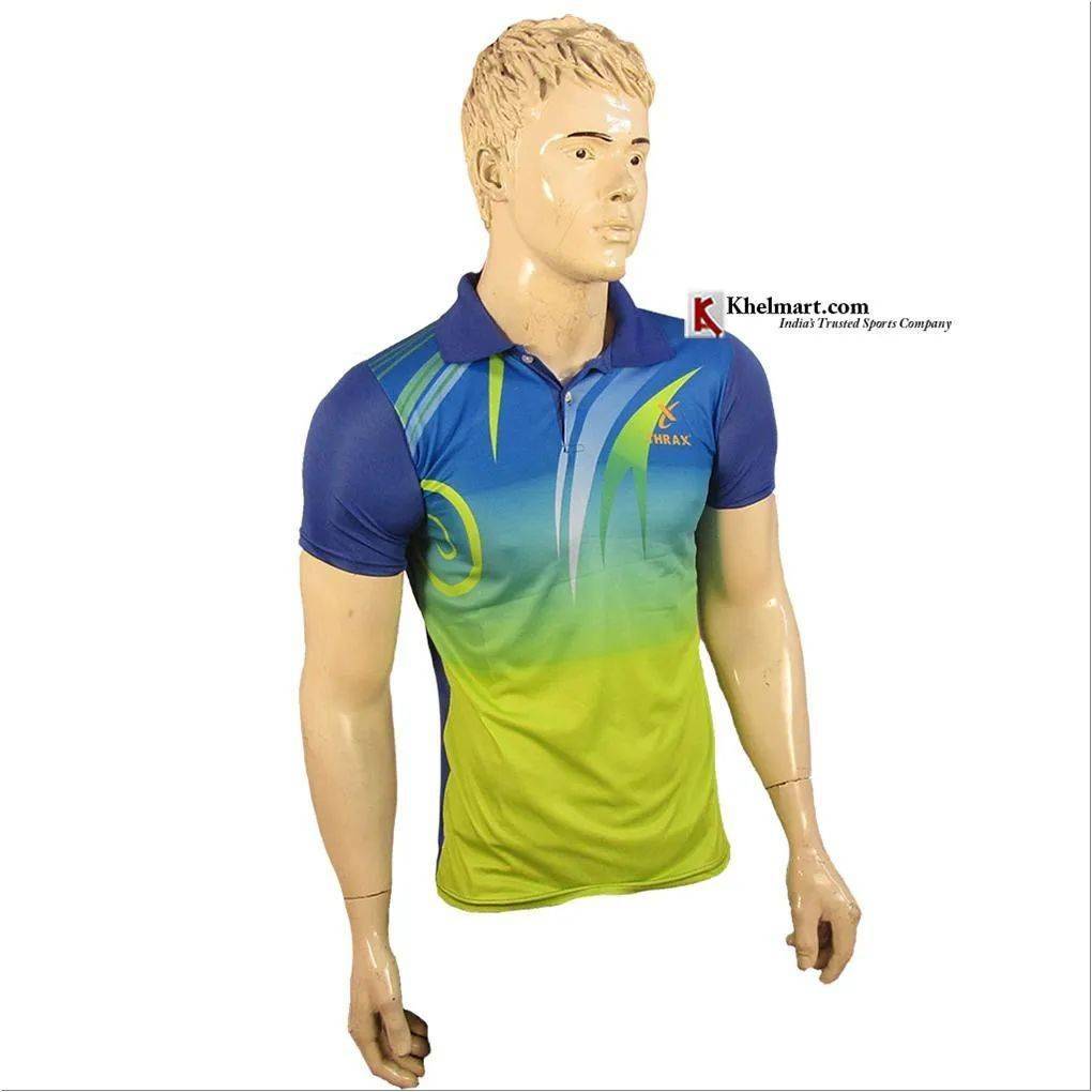Thrax Polo Badminton T Shirt Blue and Lime M1 Size Large