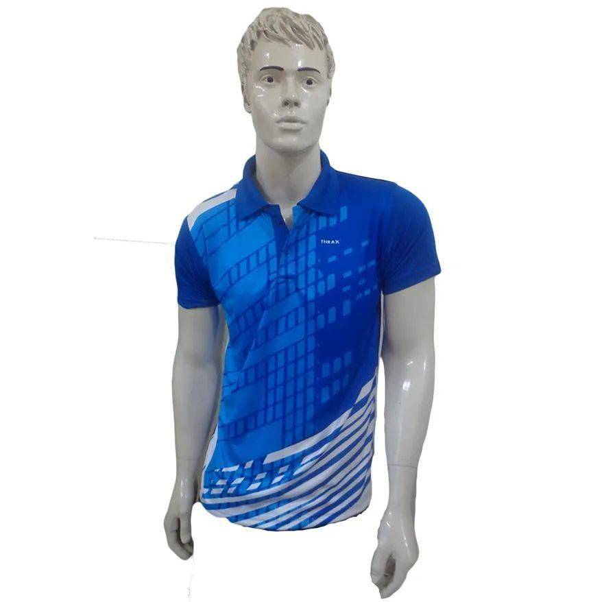 Thrax Badminton T Shirt Color Neck with Half sleeve Royal Blue and White Size Medium