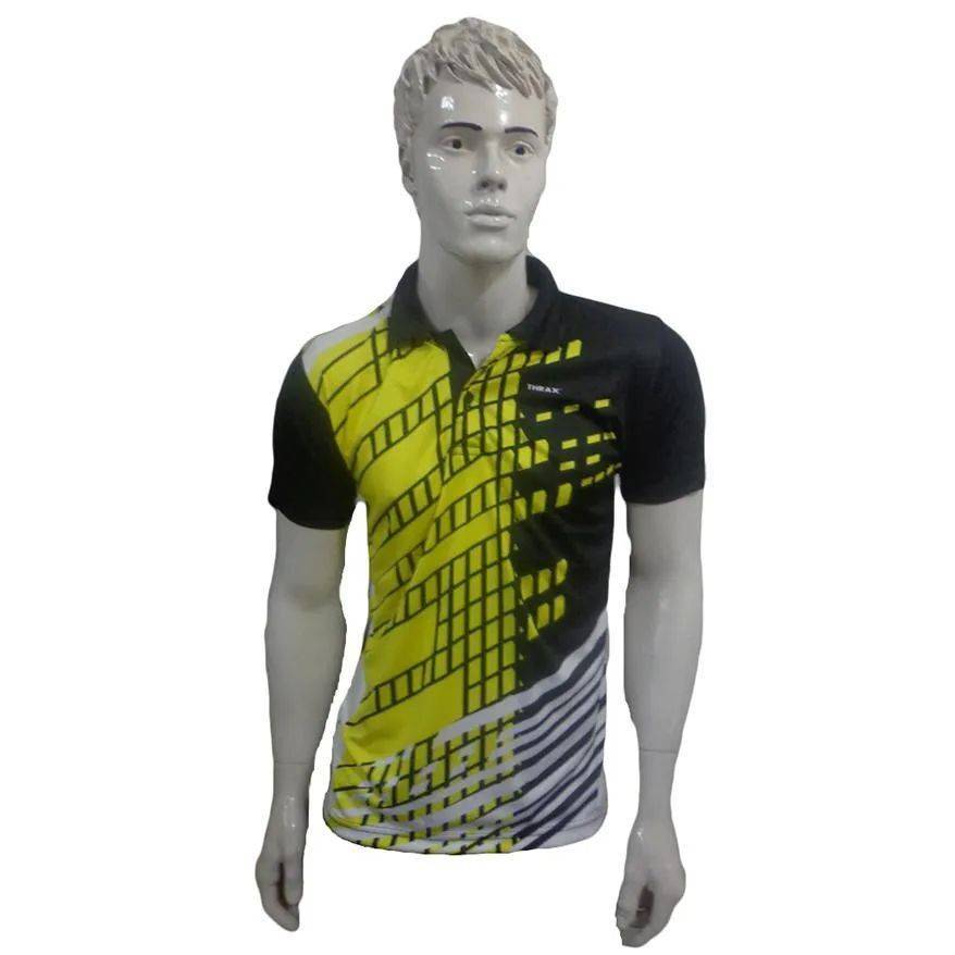 Thrax Badminton T Shirt Color Neck with Half sleeve Black and Yellow Size Large
