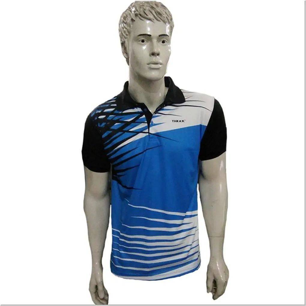 Thrax Polo Badminton T Shirt Color Neck with Half sleeve Sky Blue Black and White Size XL