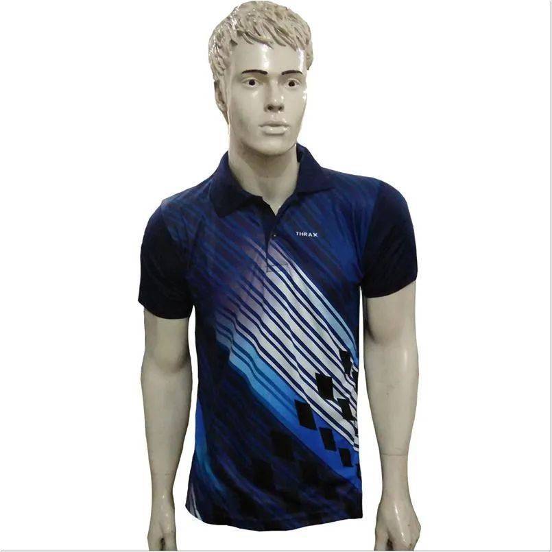 Thrax Polo Badminton T Shirt Color Neck with Half sleeve Purple Black and White Size XL