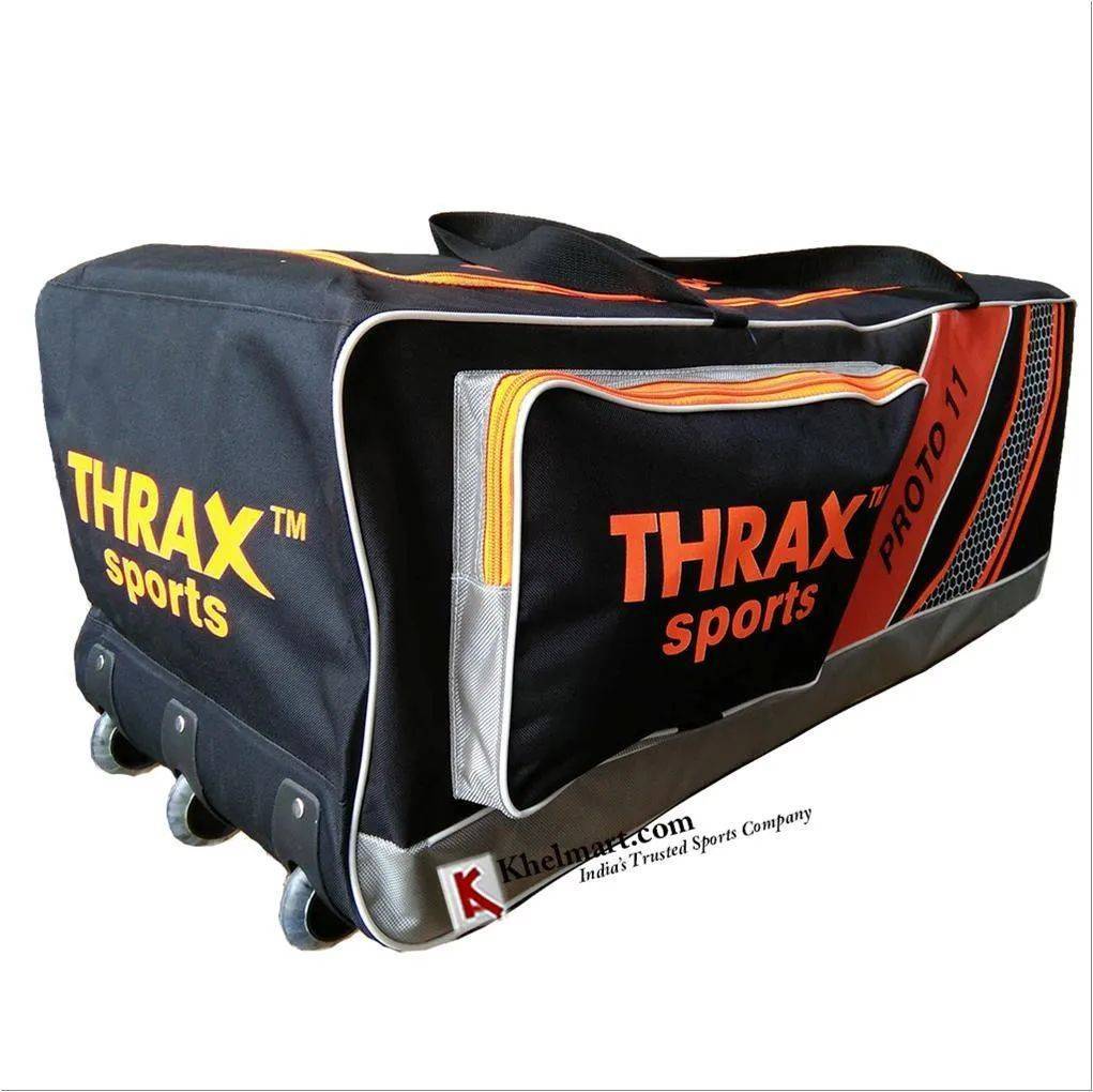 Thrax Proto 11 Wheel Cricket Kit Bag Black and Orange
