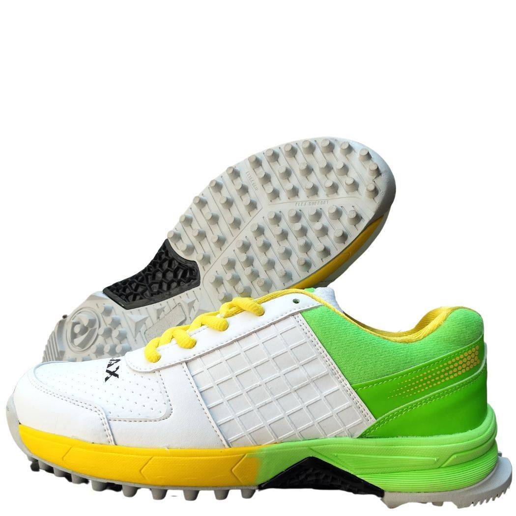 Thrax Hoop Cricket Rubber Stud Cricket Shoes White, Yellow, &  Lime Green