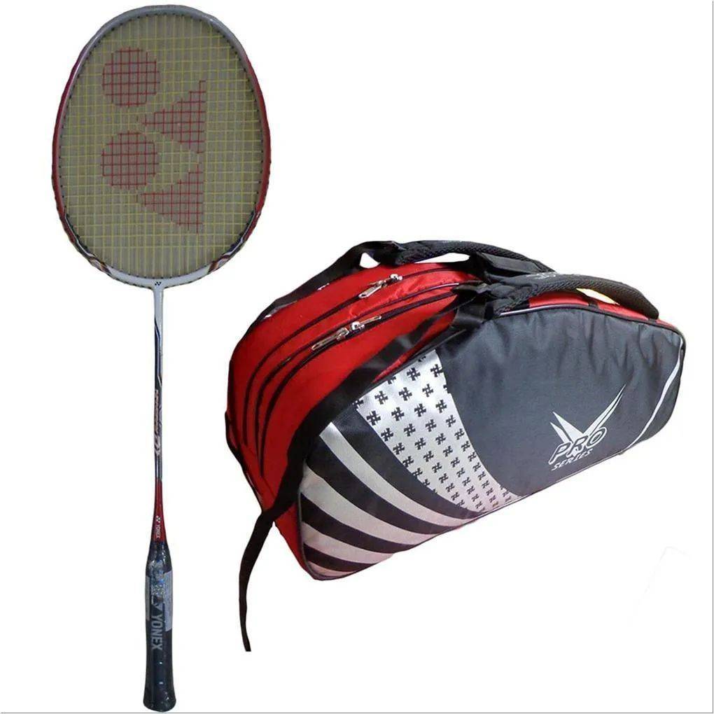 Yonex Nanoray D1 Racket and Thrax Pro Series Badminton Kit Bag Black and Red