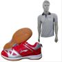 LiNing RIO Badminton Shoes Red and Silver And Thrax Badminton T Shirt Black and White