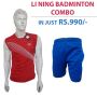 Offer on Li Ning Badminton T Shirt Red and Shorts Blue Combo