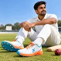 Thrax Rampaze Spike Cricket Shoes White Orange Turquoise Blue