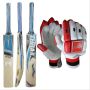 Thrax Blade English Willow Cricket Bat AND THRAX NEO 11 Cricket Batting Gloves White Black and Red