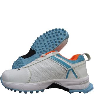 Thrax Brace Rubber Cricket Stud Shoes White Turquoise Orange
