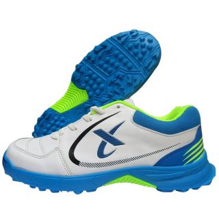 Thrax Power Boost Cricket Stud Shoes White Sky Blue Neon Green