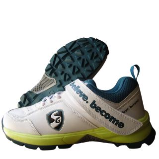 SG Century 6.0 Cricket Shoes  White Sea Green and Fluo Green