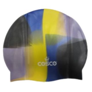 Cosco Silicone Multi Color Swimming Cap Black Yellow Blue